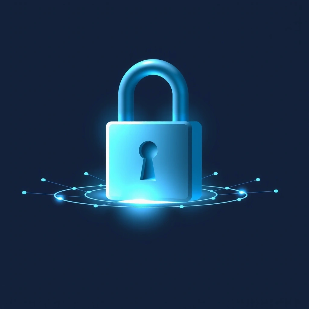 A padlock icon with digital lines, representing encryption.